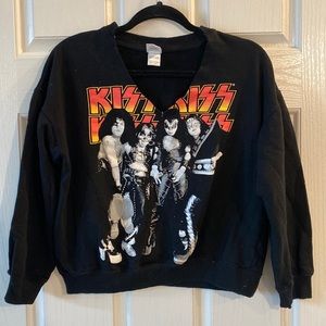 Kiss distressed v neck sweatshirt